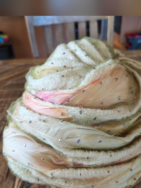 Vintage Christian Dior Chapeaux turban hat with draped pastel feathers Melon main image 10